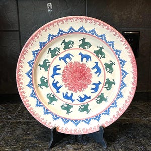 Boston Warehouse Spongeware Pottery Platter with Cowboy Southwestern Motif-14&quot; Diameter,Southwestern Decor,Cowboy Decor,Bucking Bronco