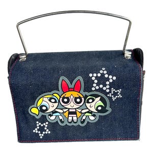 Powerpuff Girls Denim Handbag-8.5&quot;X5.75&quot;X3.5&quot;-Metal Handle-Y2k,Cartoon Network,Denim Handbag,Denim Purse,Blossom Powerpuff
