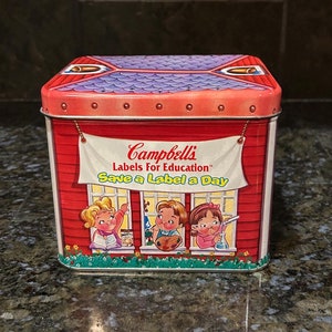 Campbell&#39;s &quot;Lil&#39; Schoolhouse&quot; Tin-1991 -6&quot;X5&quot;X5&quot;,Metal Storage Container,Promotional Item,Tin with Lid,90s Tin Box,Advertising Tin