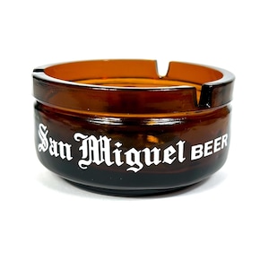 Vintage San Miguel Beer Ashtray: Amber Glass Trinket Dish