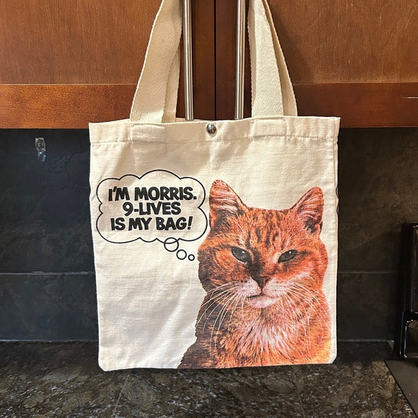 1980s 9 Lives Morris the Cat Canvas Tote Bag 13"X12.5" Double Sided Print,Cotton Tote Bag,Cat Tote Bag,Orange Tabby Cat,Cat Lover Gift