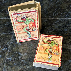 Assembly Playing Cards with Indian Warrior in Traditional Dress-Complete Deck,Collectible Playing Card,Vintage Ephemera,Crafting Supply