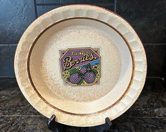 Pottery Craft 10.5" Deep Dish Pie Plate Fresh Berries & Wood Crate,Stoneware Pie Plate,Farmhouse Cookware,Ceramic Bakeware,Treasure Coast