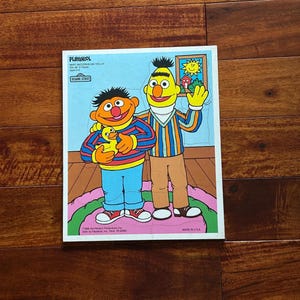 Playskool Bert and Ernie Say Hello! Wooden Puzzle-11 Pieces-11.5&quot;X9.5&quot;X.25&quot;-Suitable for Ages 2-5-1980s, Sesame Street Puzzle,Toddler Puzzle