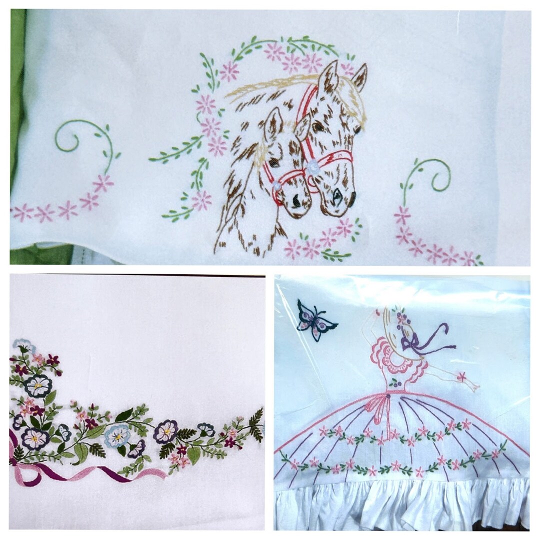 Stamped Pillowcase Embroidery Cotton/poly,fairway Needle Craft Jack