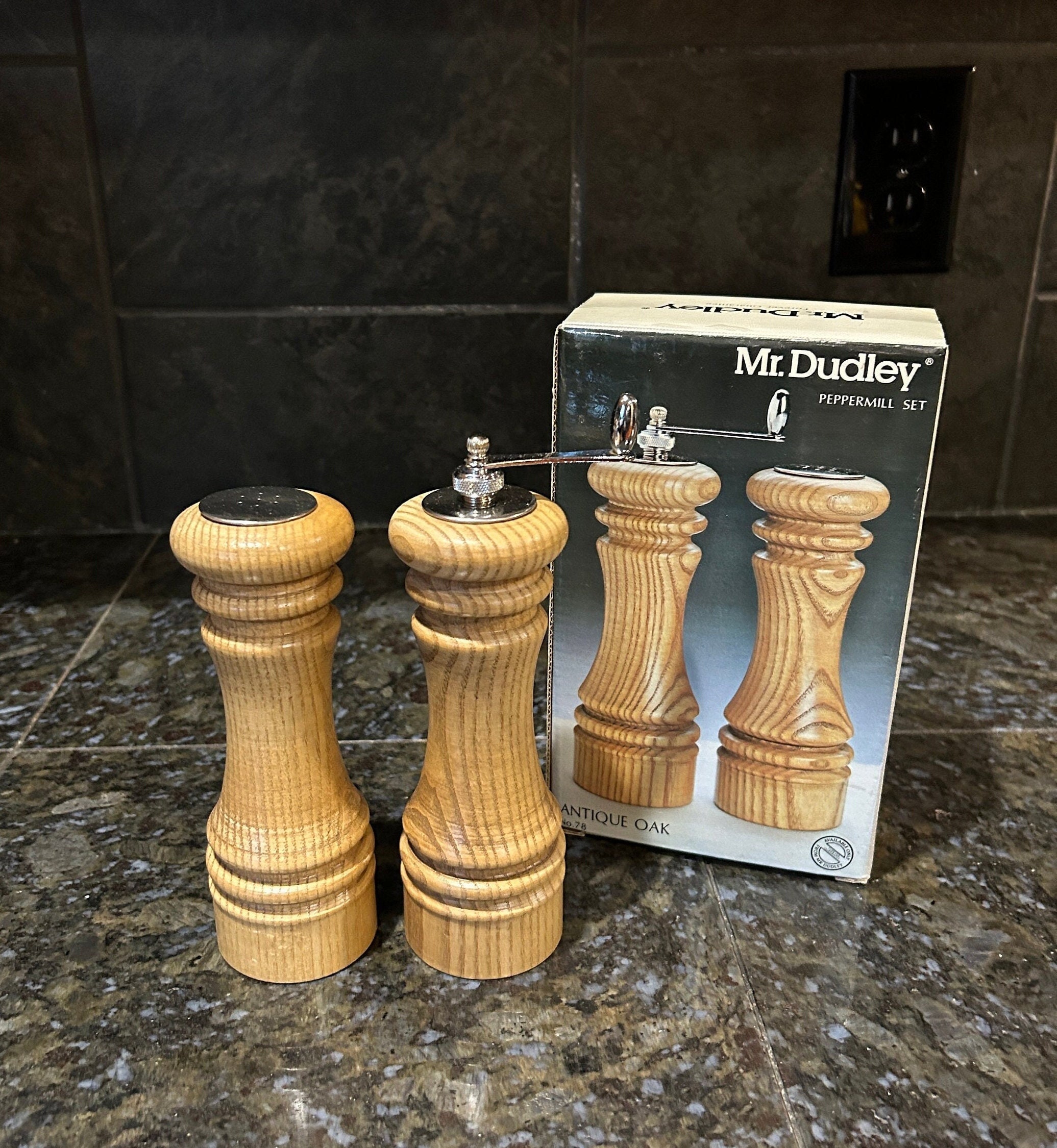 Mr. Dudley Oak Salt and Pepper Shakers - New in Box