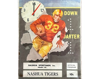 Rare 1950s Nashua Tigers Football Official Program,Football Memorabelia,Football Collectible,Vintage Sports Program,50s Nostalgia,Nashua NH