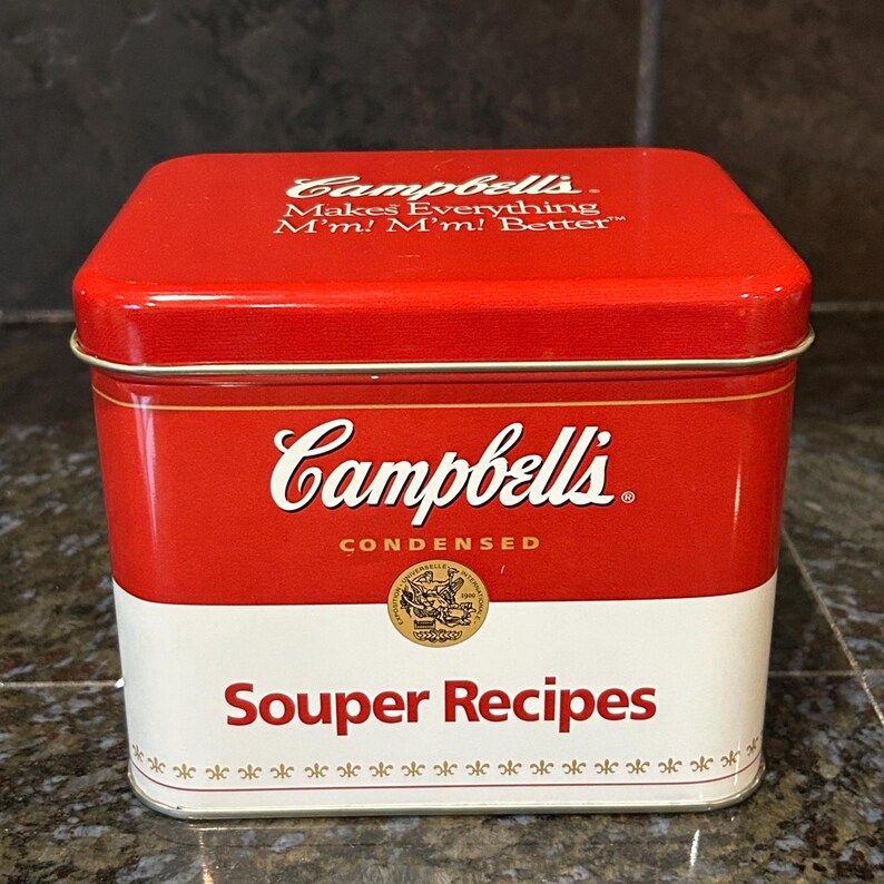 Souper Rectangle Vintage Campbell’s Souper Recipes Tin: Red & White Recipe Box (6