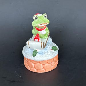 Lund Lites Green Frog on Sled Porcelain Trinket Box