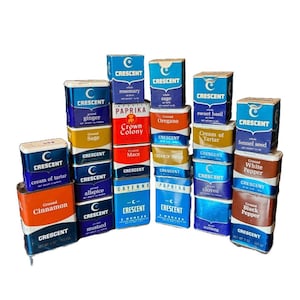 Spice Tins and Spice Boxes from Crescent and Crown Colony-Sold Separately,Spice Containers,Farmhouse Decor,Advertising Tin,Craft Supply
