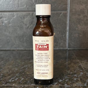 Tain Oral Suspension Bottle-6.5&quot;X2.25&quot;X1.5&quot;-1960s-Dorsey Laboratories-Empty,Pharmacy Bottle,Glass Medicine Bottle,Gift for Doctor