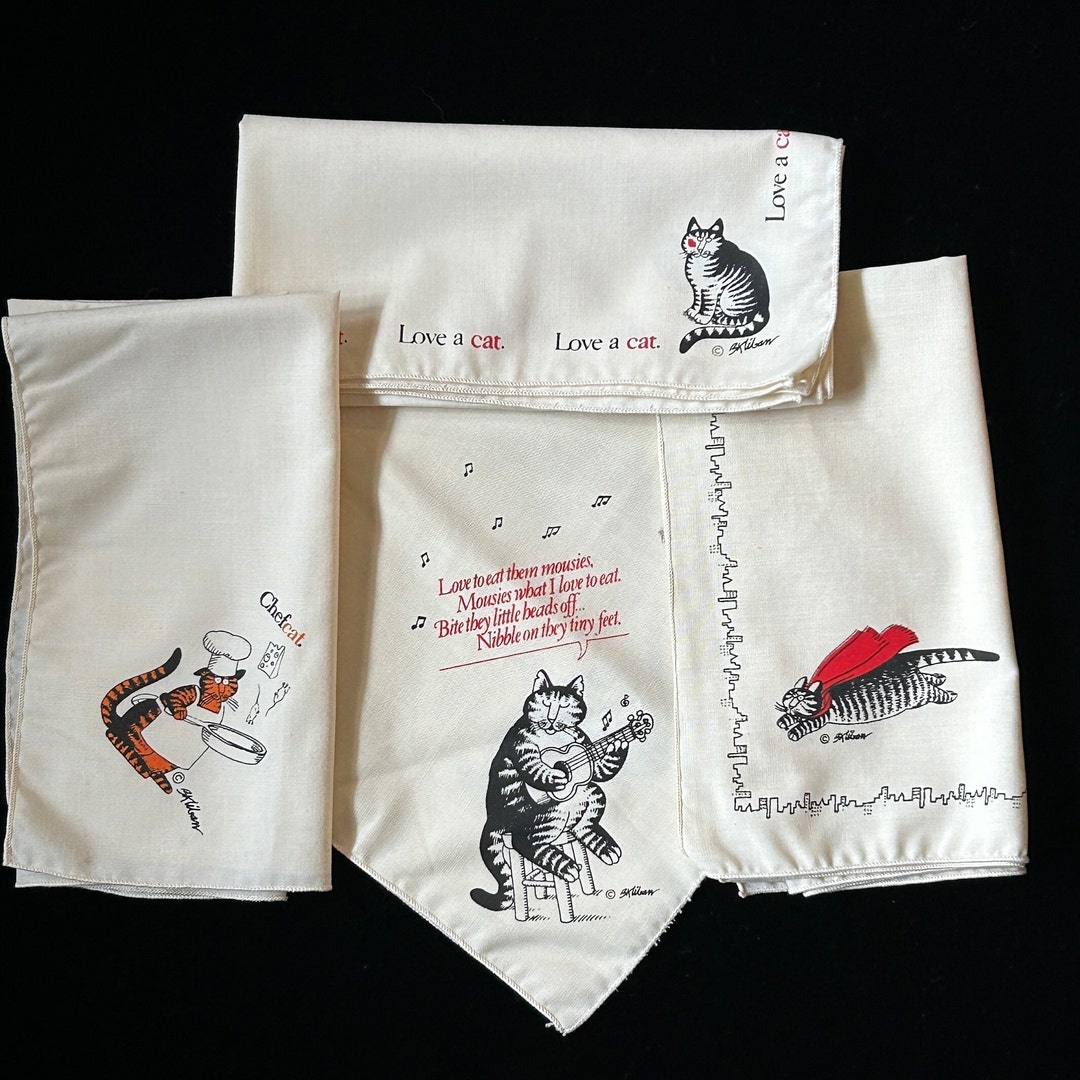 Vintage B Kliban Cat Cloth Napkins 4 Designs 18.5x17.5,cat Napkins