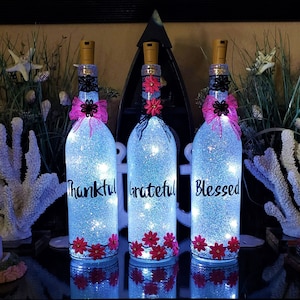 Glitter Bottle, Led light, Grateful, Thankful, Blessed