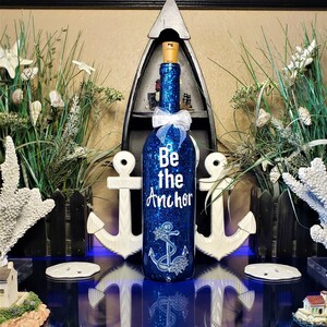 Bottle Gifts, Be The Anchor Gift Bottle, Blue Glittered Gift Bottle, Colored LED battery operated lights (Be The Anchor) Free Shipping!