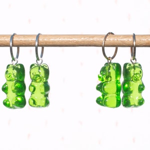 Gummy Bear Endless Hoop Earrings, Gummi Bear Fruit Snack Drop Dangles, Hoops
