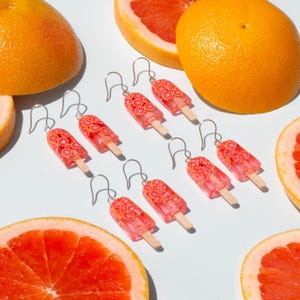 Grapefruit Popsicle fruchtige Ohrringe, Pink Pomelo Fruit Filled Ohrhänger