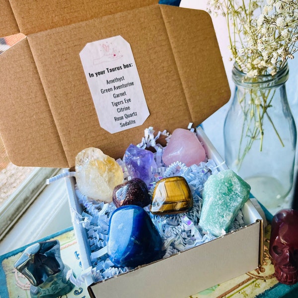 TAURUS CRYSTAL BOX!!! Taurus Birthday Christmas Gift, Taurus Custom Assortment Crystal Box, Taurus Crystals, Amethyst, Gemstones, Sodalite