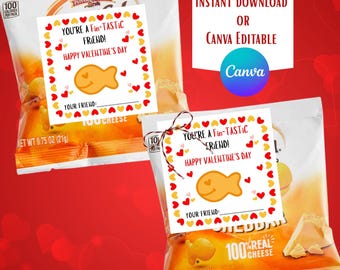 Classroom Valentine's goldfish tags - kids Valentine Cards - Digital Download