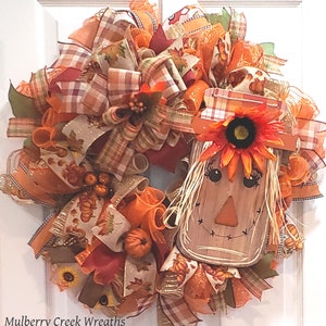 Scarecrow Wreath, Scarecrow Front Door Wreath, Scarecrow Fall Wreath, Scarecrow  Farmhouse Wreath, Fall Decor, Autumn Wreath, Autumn Decor