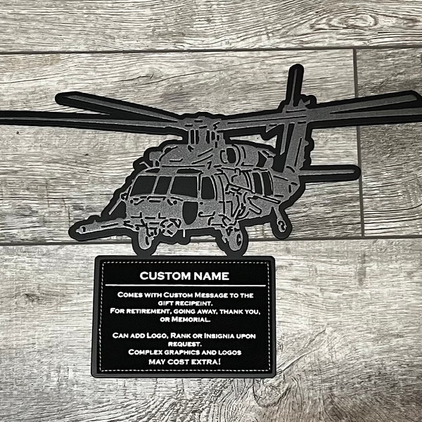 Air Force HH-60 Pavehawk Plaque with custom leather patch for going away, retirement, award