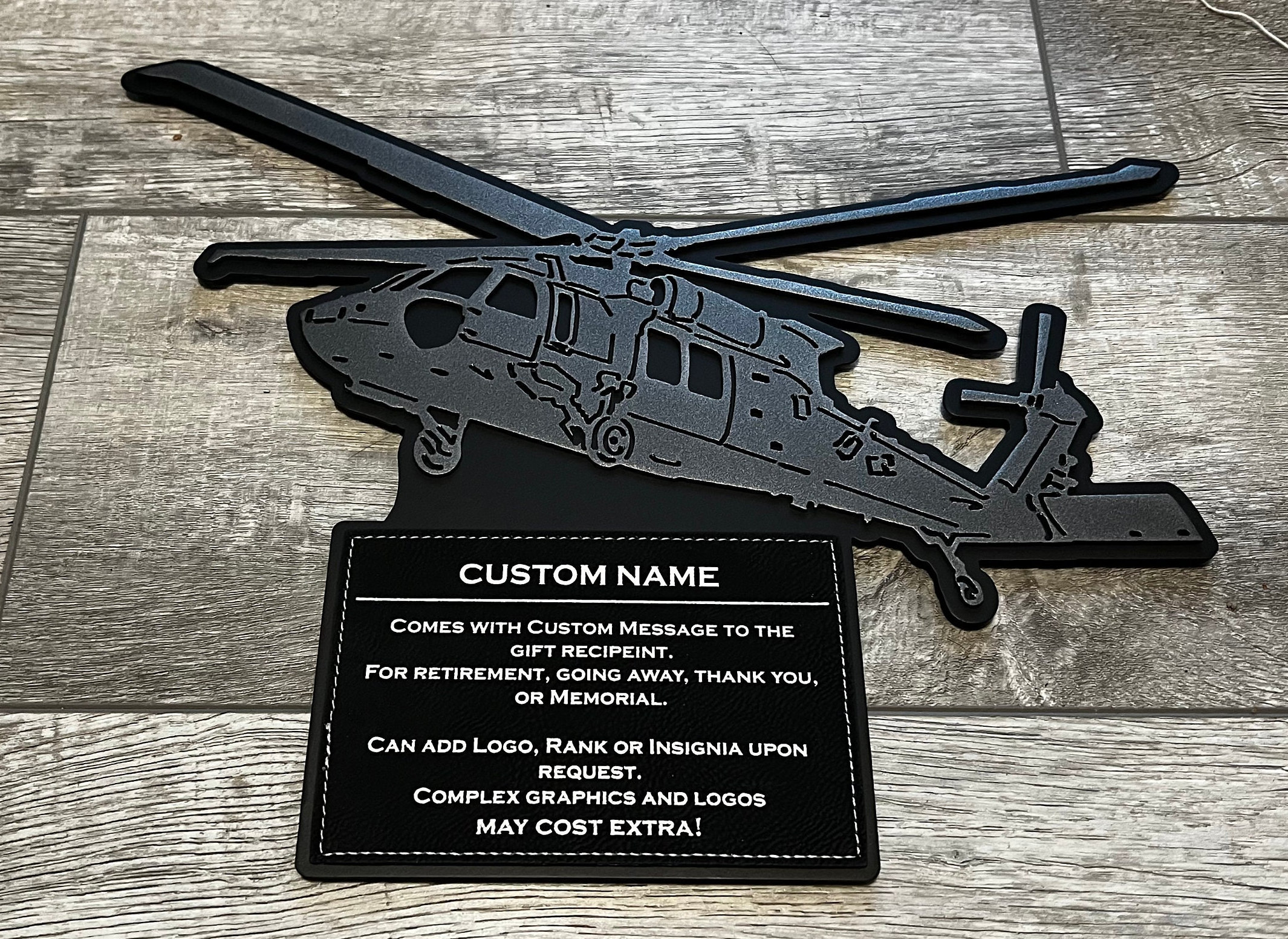 Army UH-60 Blackhawk Plaque With Custom Leather Patch for Going