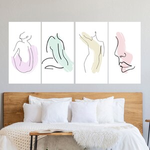 Woman Line Art Print Set of 4,  Woman Line Draw Illustration, Woman Line Art Poster Set, Woman Line Drawing Wall Art, Living Room Wall Art