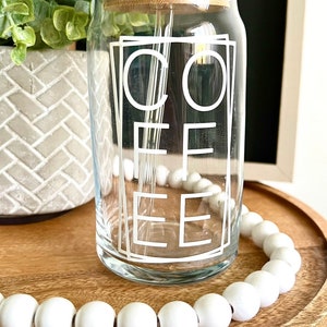 Coffee, 16 oz Ice Coffee glass cup, Beer Glass Can, Ice Coffee Beer Cup, bamboo lid, glass straw,  gift