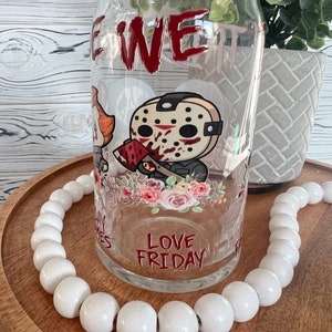Halloween character glass cup, Halloween character, halloween gift, 16 oz Ice Coffee glass cup, Beer Glass Can