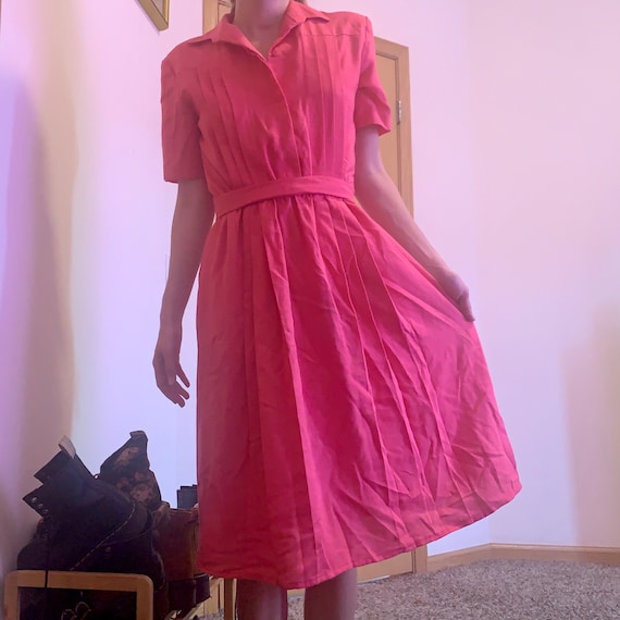 Vintage 1950s Pink Pleated Short Sleeve Dress - image 1