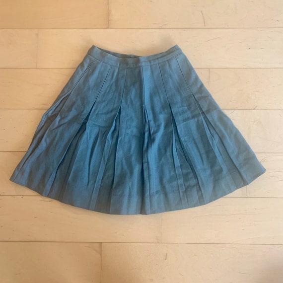 Vintage 1970s Hunter Green Wool Pleated Skirt - image 1