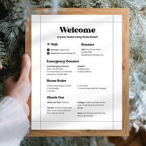 Szablon znaku powitalnego Airbnb Wynajem wakacyjny Znak Wi-Fi Wydrukowany plakat z zasadami domu Airbnb Canva Znak wymeldowania Airbnb Wynajem krótkoterminowy