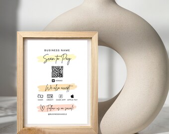 Printable Payment Sign QR Code Sign Template Scan to Pay Sign Venmo Cash App Apple Pay Cash Credit Accepted Payment Sign Customizable