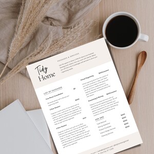 Professional Home Organizer Flyer Cleaning Business Template Price List Template Professional Organizer Business form Packages and Services