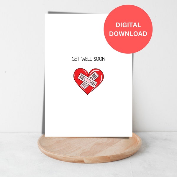 Get well soon card printable Wishing well Surgery card Get well soon gift Cute red heart funny get well soon card You got this card