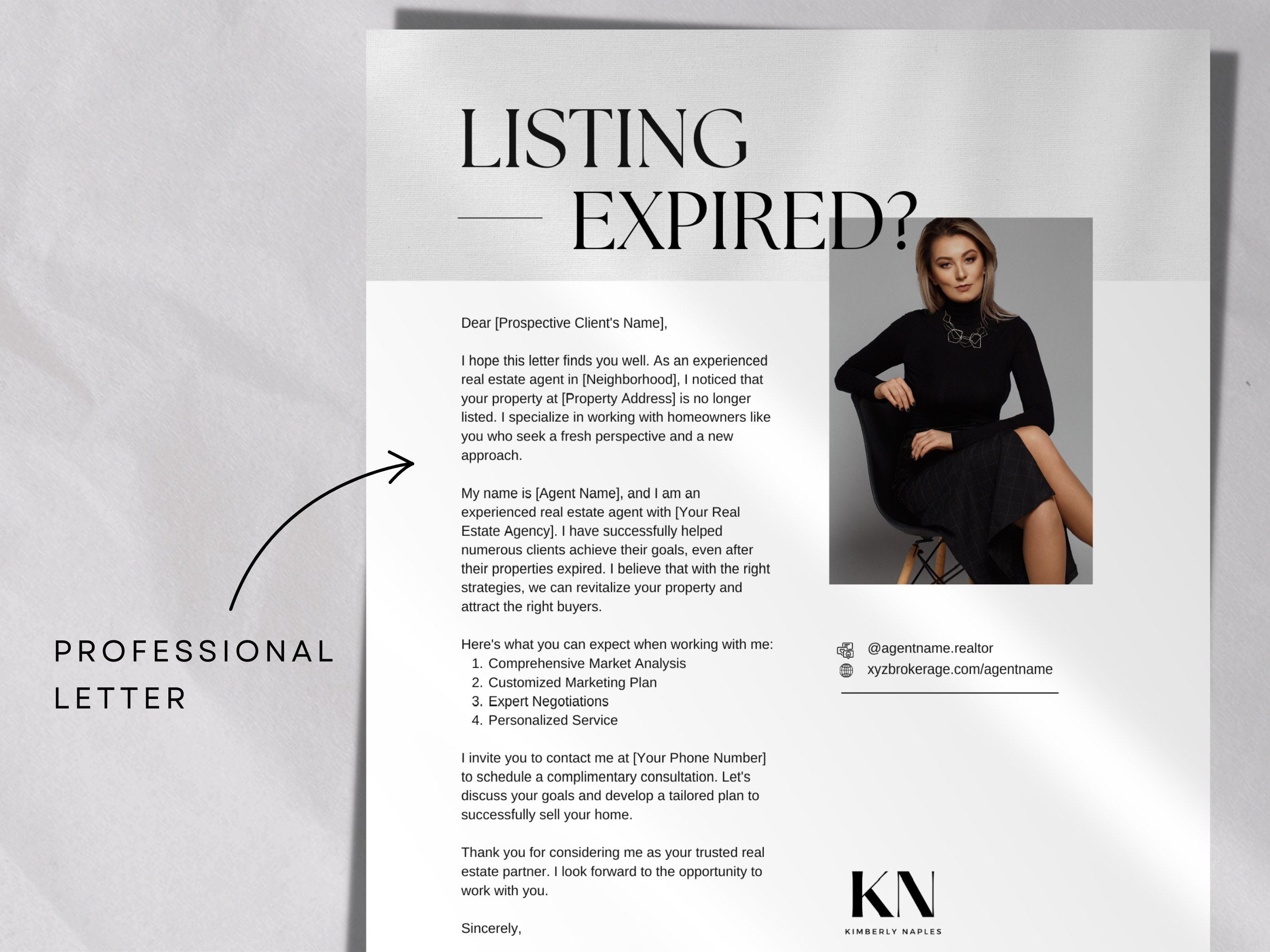 Carta de listado vencida Carta de Fsbo Folleto de listado vencido