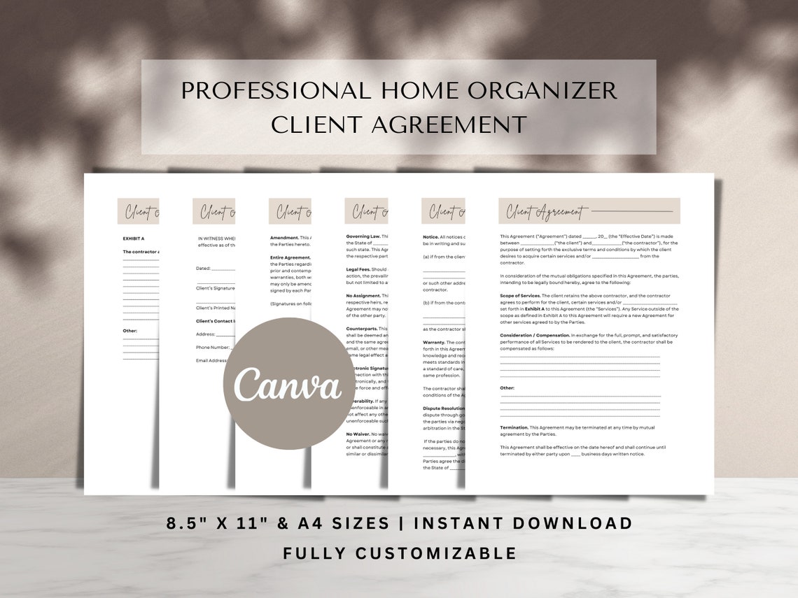 Professional Organizer Contract Template Professional Organizer Forms