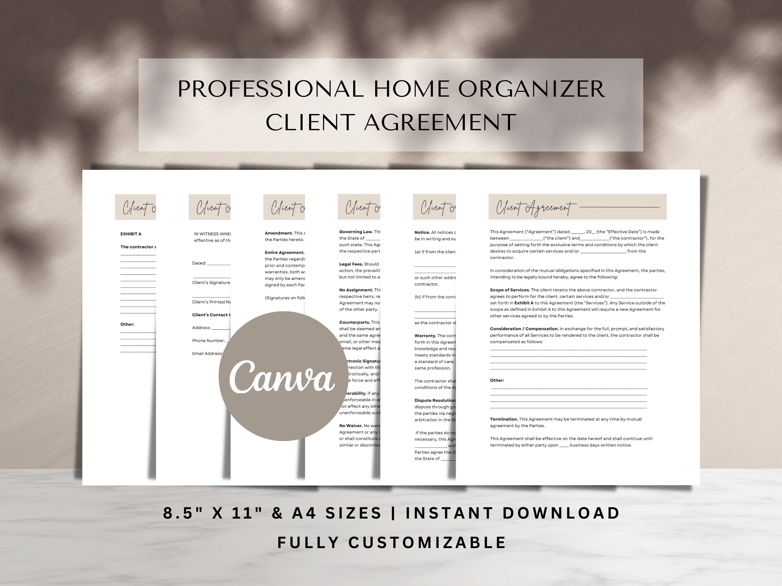 Professional Organizer Contract Template Professional Organizer Forms ...