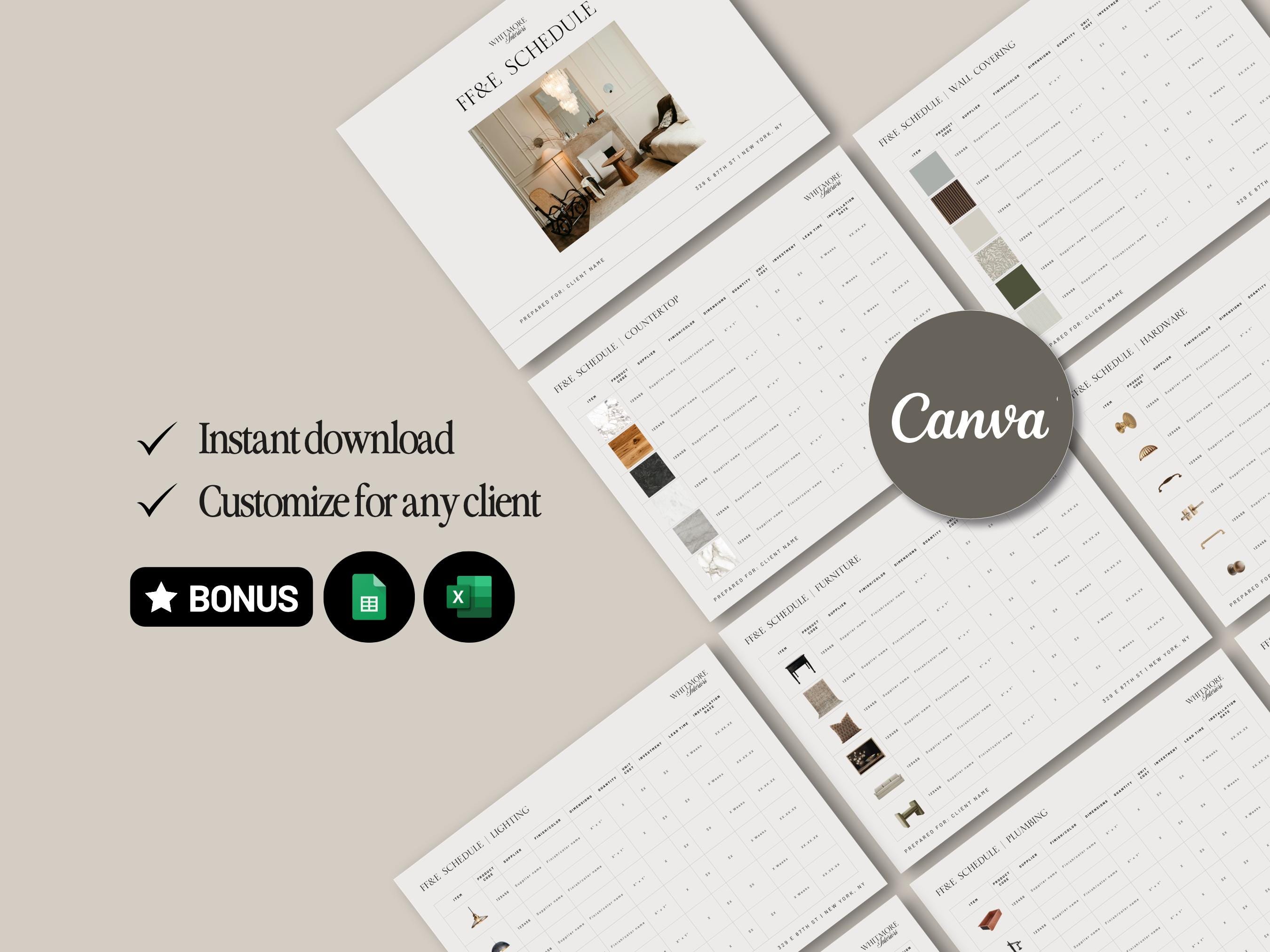 FF&E Schedule Template Interior Design Project Timeline Canva Excel ...