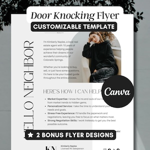 Modèle de flyer pour frapper à la porte pour nouvel agent immobilier, flyer à la recherche d'un agent immobilier, flyer de quartier bonjour voisin