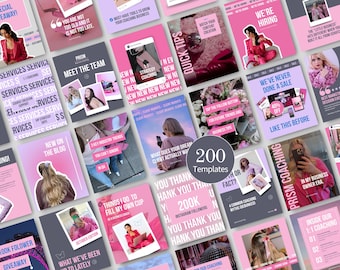 Business Coach Instagram Templates Canva Coaching Social Media Posts Bundle IG Carousel Template Course Creator Bold Pink Instagram Stories