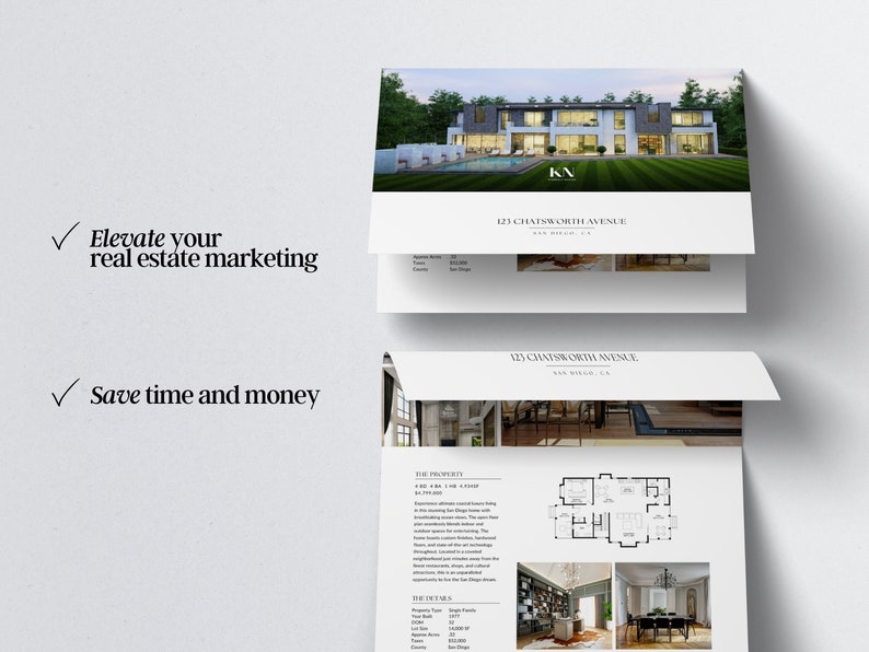 Real estate brochure template bifold property brochure canva template 4 page real estate brochure design feature sheet realestate open house