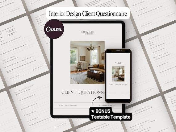 Interior Design Client Questionnaire Template Canva Editable Client Intake Form Interior Design Consultation New Client Interior Decorator