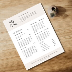 Professional Home Organizer Flyer Cleaning Business Template Price List Template Professional Organizer Business form Packages and Services