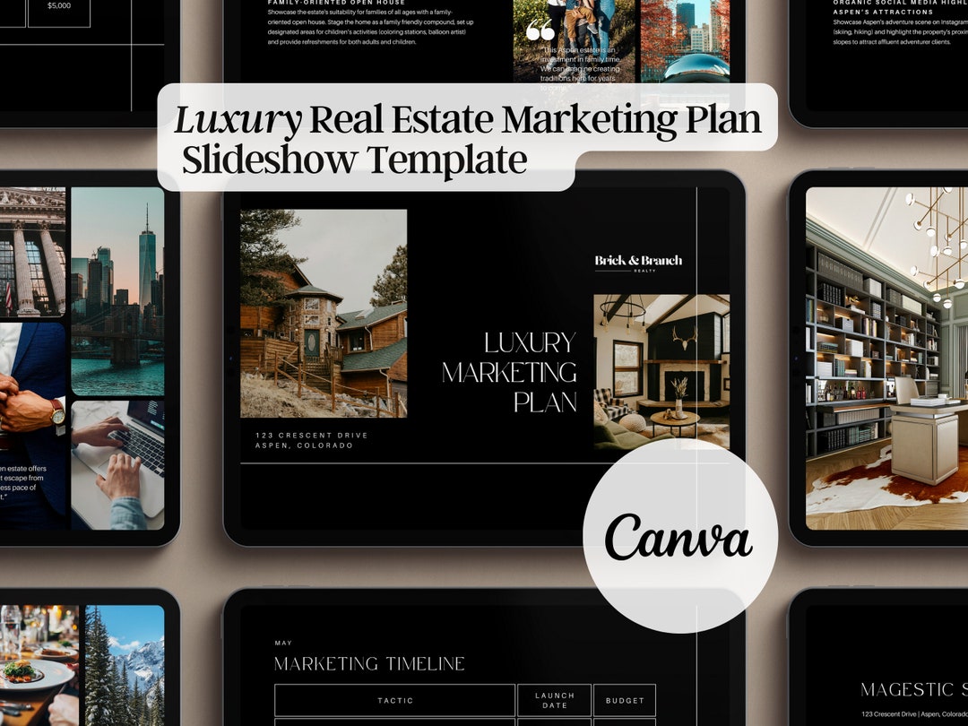 Luxury Real Estate Marketing Plan Canva Slideshow Template Seller ...
