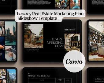 Luxury real estate marketing plan canva slideshow template seller presentation custom slideshow realtor listing presentation marketing ideas