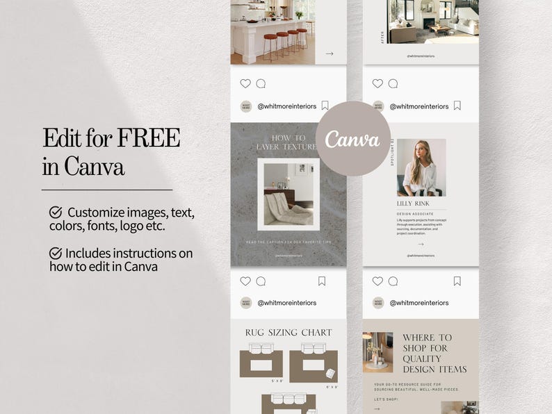 Interior Design Instagram Templates Canva Posts Stories Social Media ...