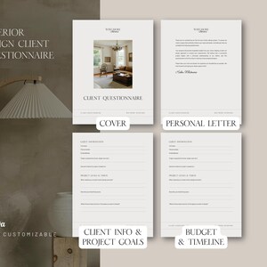Modelo de questionário para clientes de design de interiores no Canva (editável) - Formulário de cadastro de clientes - Consulta de design de interiores - Novo cliente - Decorador de interiores imagem 4
