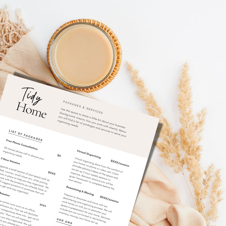 Professional Home Organizer Flyer Cleaning Business Template Price List Template Professional Organizer Business form Packages and Services