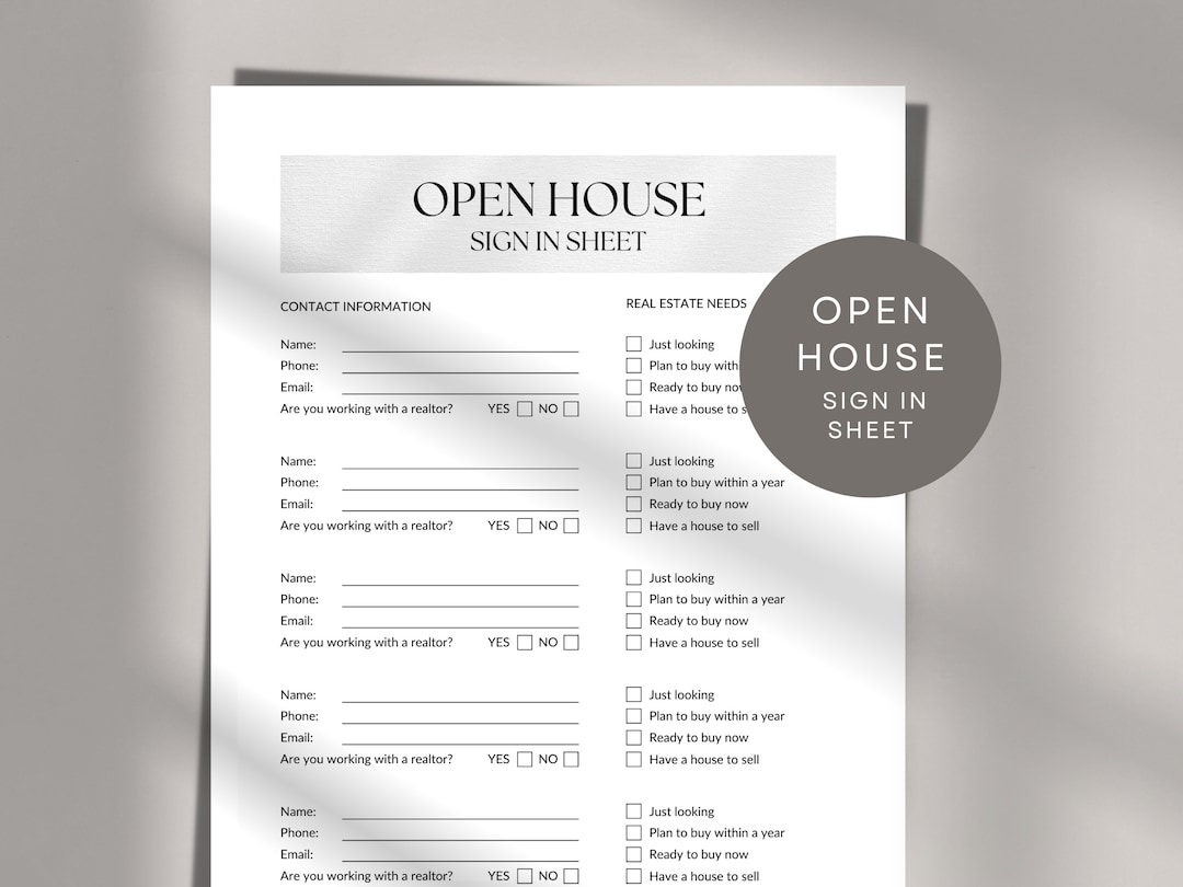 Open House Sign in Sheet Open House Sheet Real Estate Marketing Open ...