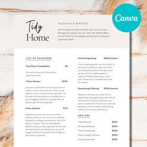 Professional Home Organizer Flyer Cleaning Business Template Price List Template Professional Organizer Business form Packages and Services